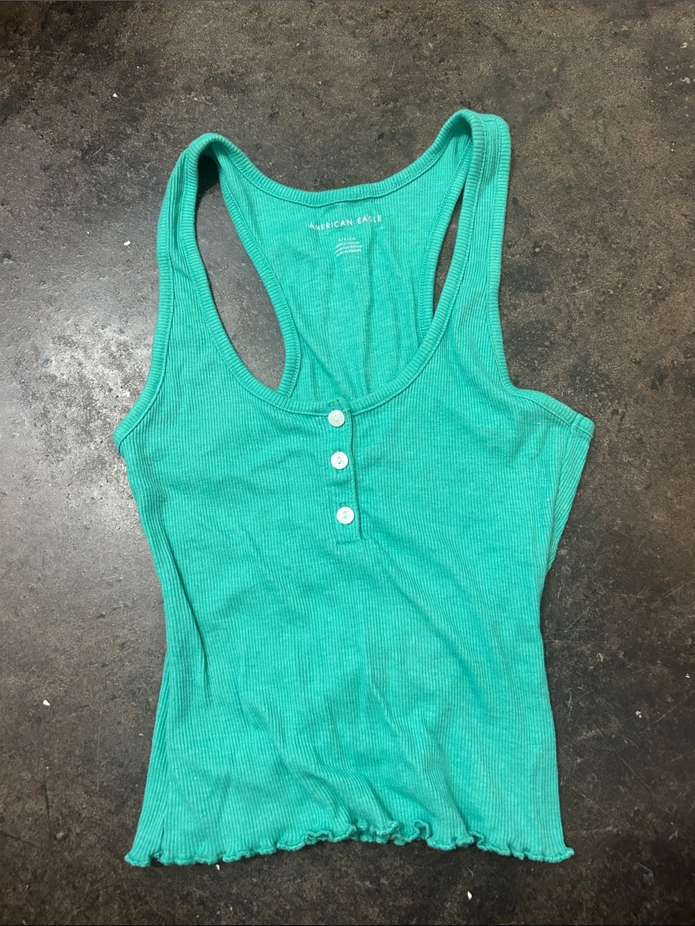 American Eagle Outfitters Turquoise Ribbed Racerback Tank with Buttons
